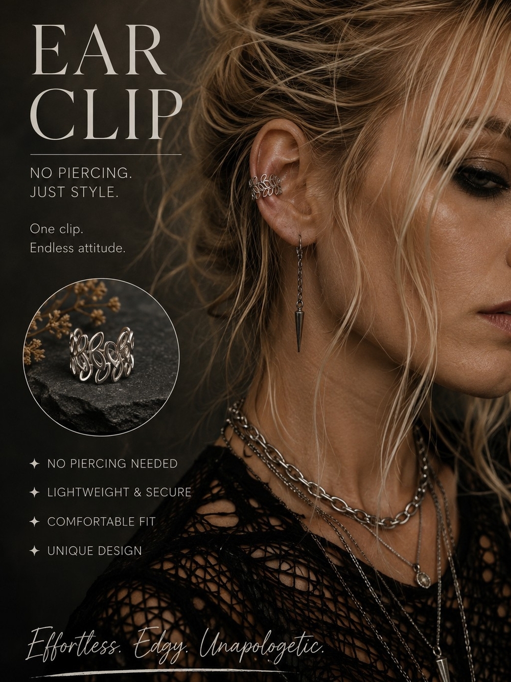 Silver Ear Clip - No-Pierce Statement Ear Cuff
